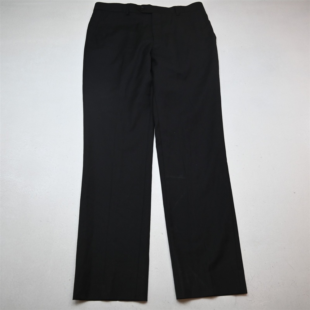 Mantoni 34x34 Black Super 140s Wool Flat Front Straight Dress Mens Pants